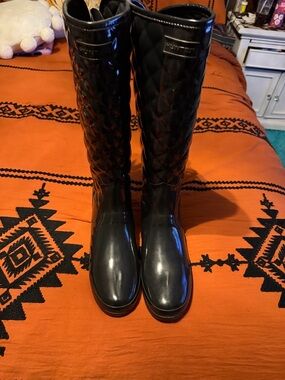 Hunter Quilted Tall Rain Boots - Black Gloss